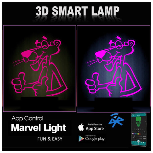 Pink Panther Personalized 3D Illusion Smart APP Control 3D Illusion Night Light Bluetooth,Music,7&16M Color Mobile App,Made in UK