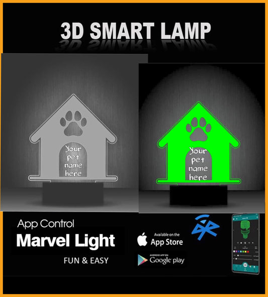 Pet house Personalized 3D Illusion Smart APP Control 3D Illusion Night Light Bluetooth,Music,7&16M Color Mobile App,Made in UK