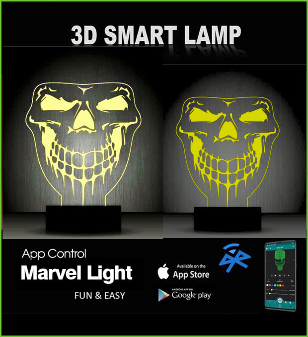 Skull Head Personalized 3D Illusion Smart APP Control 3D Illusion Night Light Bluetooth,Music,7&16M Color Mobile App,Made in UK