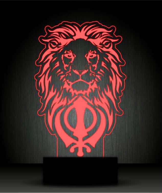 Lion Head with Khanda,Sikhs emblem 3D Illusion Smart APP Control 3D Illusion Night Light Bluetooth,Music,7&16M Color Mobile App