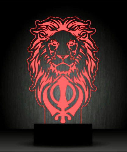 Lion Head with Khanda,Sikhs emblem 3D Illusion Smart APP Control 3D Illusion Night Light Bluetooth,Music,7&16M Color Mobile App
