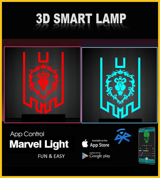 Alliance World of Warcraft Personalized 3D Illusion Smart APP Control 3D Illusion Night Light Bluetooth,Music,7&16M Color Mobile App