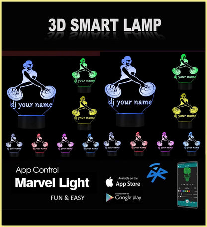 DJ ,Music Mixer Personalised 3D Illusion Smart APP Control 3D Illusion Night Light Bluetooth,Music,7&16M Color Mobile App