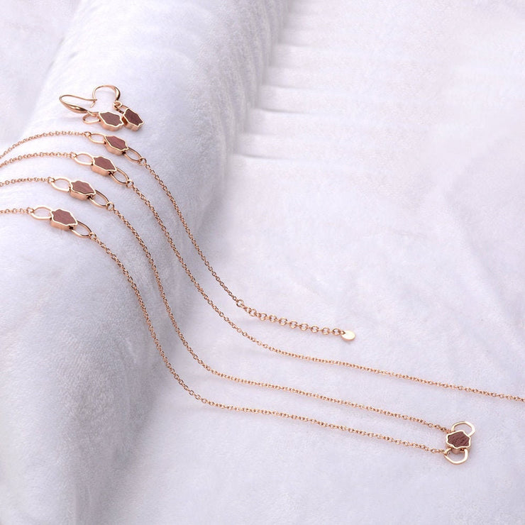 Gold, Rose gold and silver women stainless steel chain jewelry set in wood unique design 4 piece