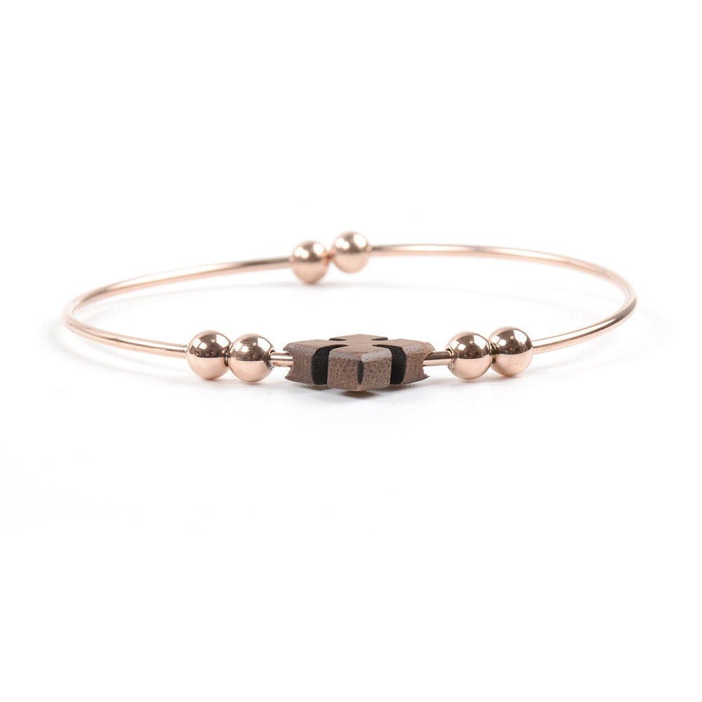 Rose gold,gold and silver stainless steel with wood flower jewelry bracelet