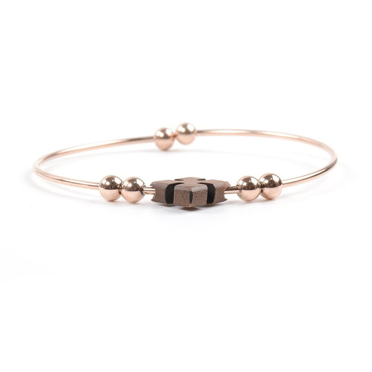 Rose gold,gold and silver stainless steel with wood flower jewelry bracelet