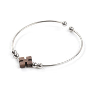 Gold, Roségold und Silber, Edelstahl mit Holzblumen-Schmuckarmband