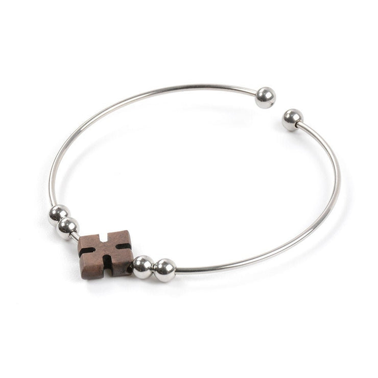 Rose gold,gold and silver stainless steel with wood flower jewelry bracelet