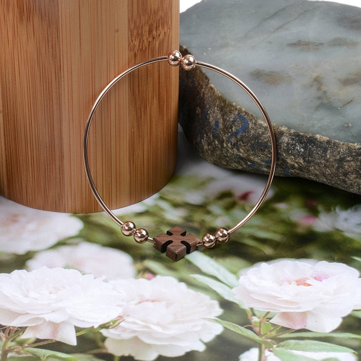 Gold Rose gold and Silver stainless steel with wood flower jewelry bracelet