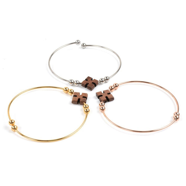 Gold, Roségold und Silber, Edelstahl mit Holzblumen-Schmuckarmband