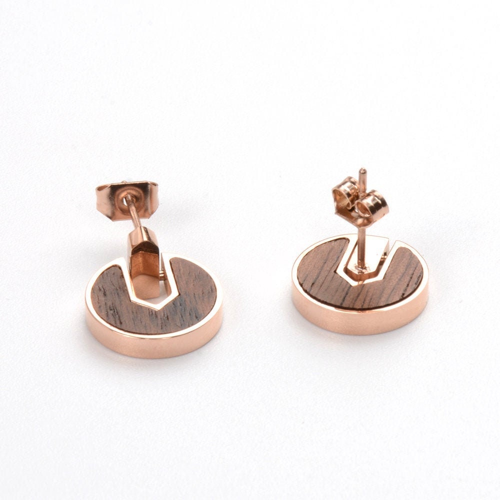Rose gold stainless steel & walnut jewelry gold plated jewelry earrings ,hand chain and necklace set jewelry women