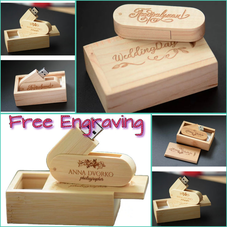 Engraved Wooden 16GB Usb Memory Stick,Gift Box,Wedding Gift, Photography Customer LOGO Wooden Usb,Custom Made