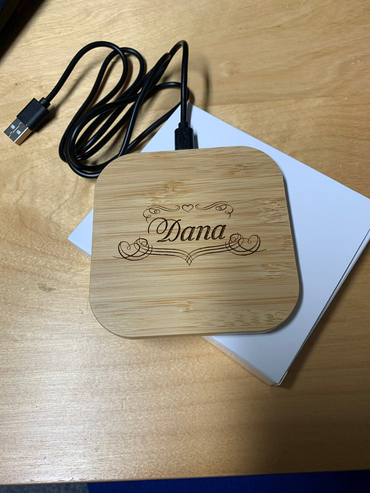 Personalised Wooden Wireless Phone Charging Station with Box,Bamboo QI Portable Charger for iPhone,Samsung