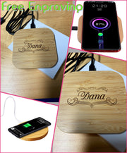 Personalised Wooden Wireless Phone Charging Station with Box,Bamboo QI Portable Charger for iPhone,Samsung