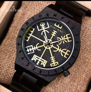 Personalised Engraved Wooden Watch Viking Helm of Awe Wooden Bobo Bird Wristwatch Gift for Him,Wooden box included
