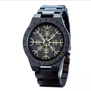 Personalised Engraved Wooden Watch Viking Helm of Awe Wooden Bobo Bird Wristwatch Gift for Him,Wooden box included