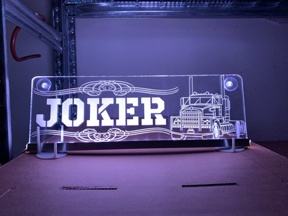 Name Board Truck Interior Engraved Usb App and Remote Control Led Light Red Light 30x10 cm