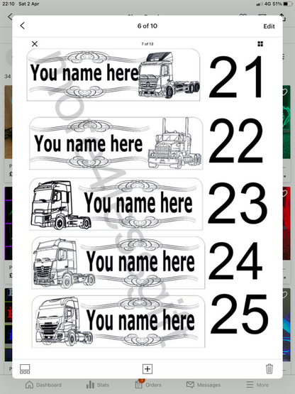 Name Board Truck Interior Engraved Usb App and Remote Control Led Light Red Light 30x10 cm