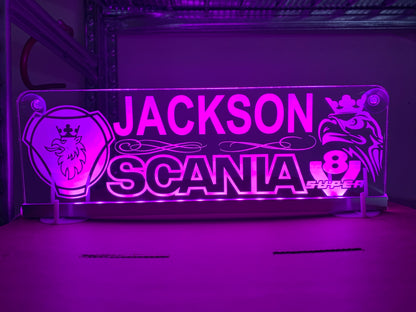 Personalised Truck Interior Engraved USB LED Light 300x100mm – RGB Cabin Light with Remote Control 12V/24V