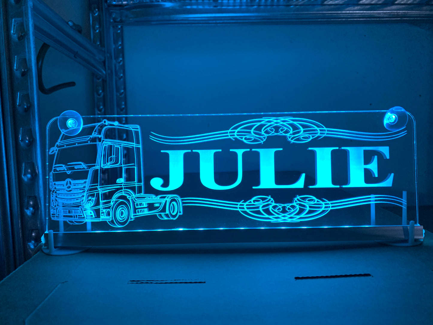 Personalised Truck Interior Engraved USB LED Light 300x100mm – RGB Cabin Light with Remote Control 12V/24V